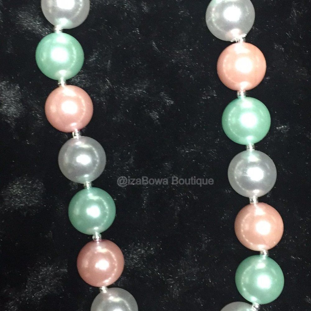 Soft Mint, Pink & Pearl White Chunky Bead Necklace NK1074 new